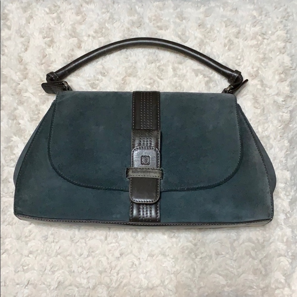 Loewe Leather-Trimmed Suede Bag